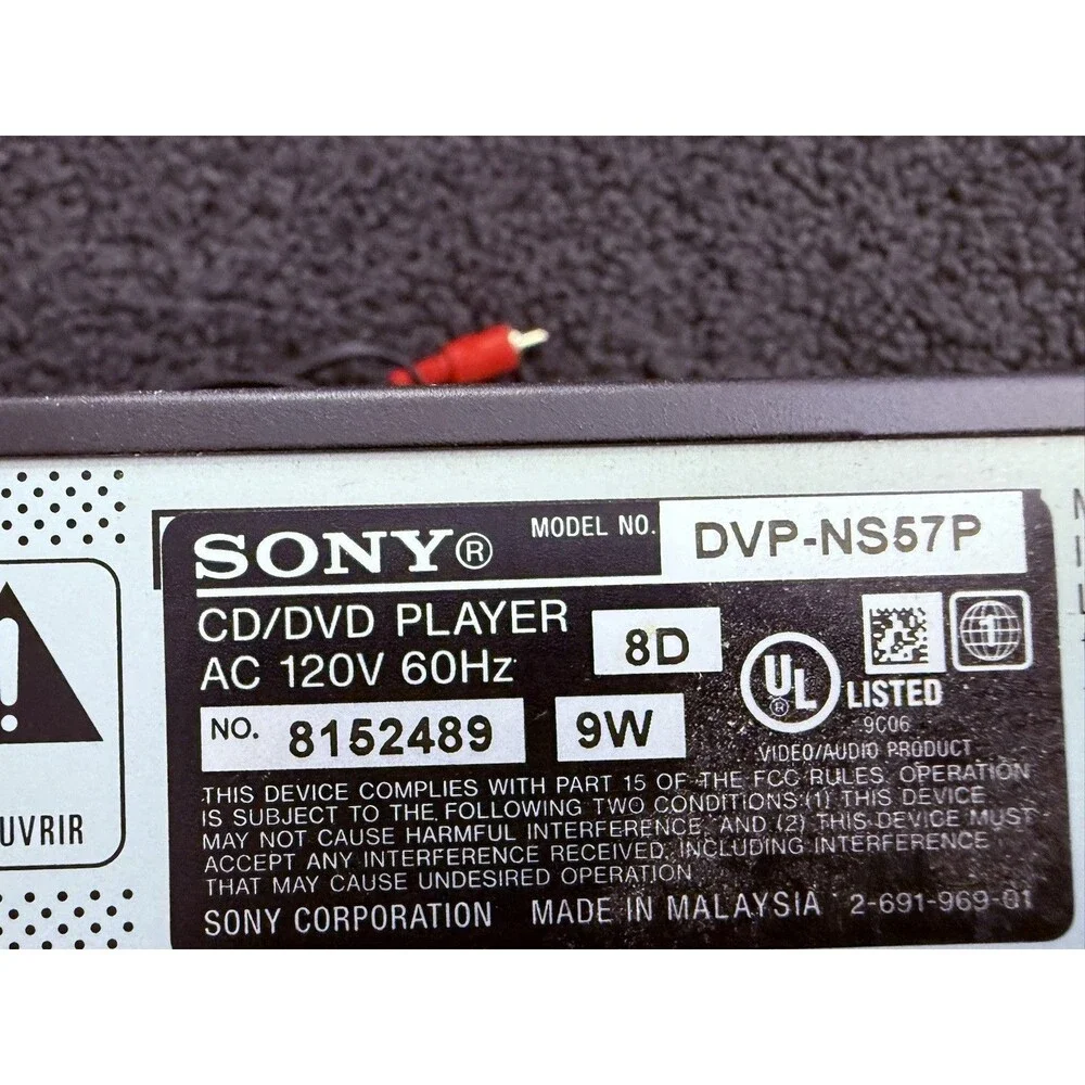 Sony DVP-NS57P CD/DVD Player Black w/ Power & AV Cords No Remote TESTED
